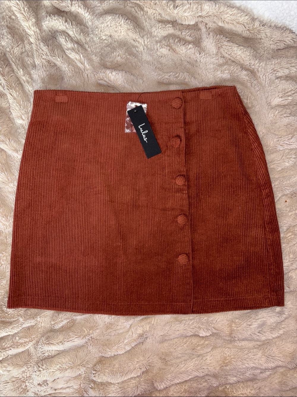 Lulu's Burnt Orange Corduroy Button Mini Skirt